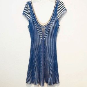 Free People Vintage Rare Ribbed Knit Sweater Dress XS Blue Cream Stripe